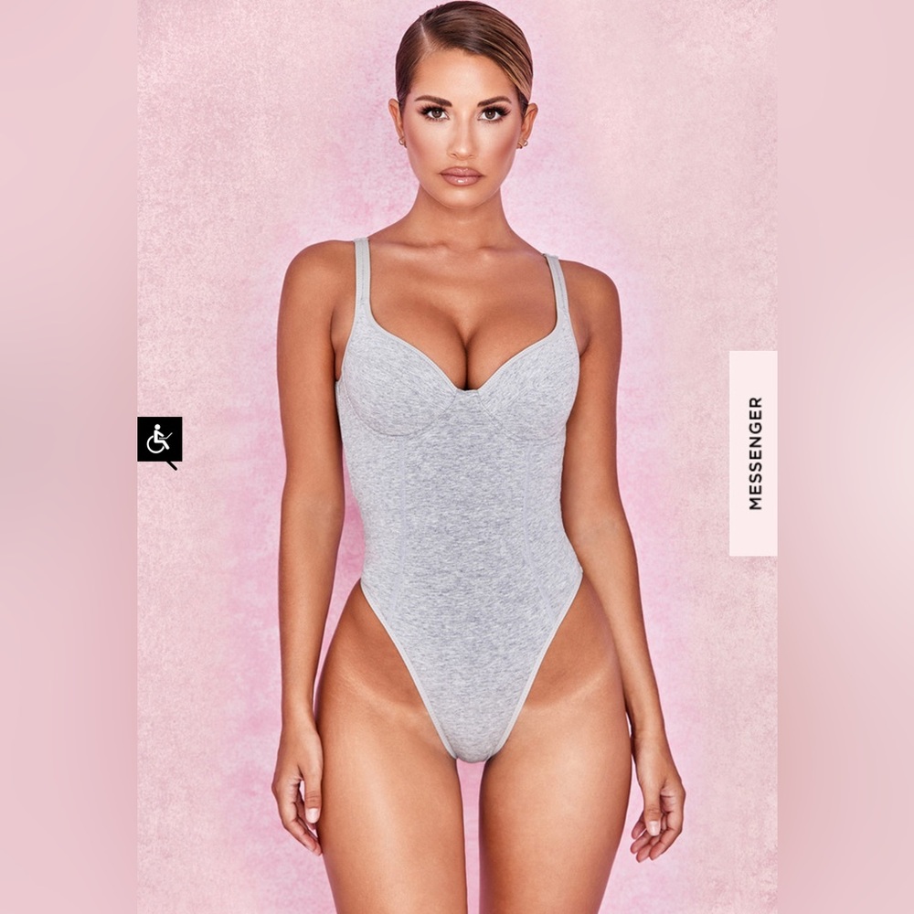 House of CB Heather Gray Scoop Bust Bodysuit